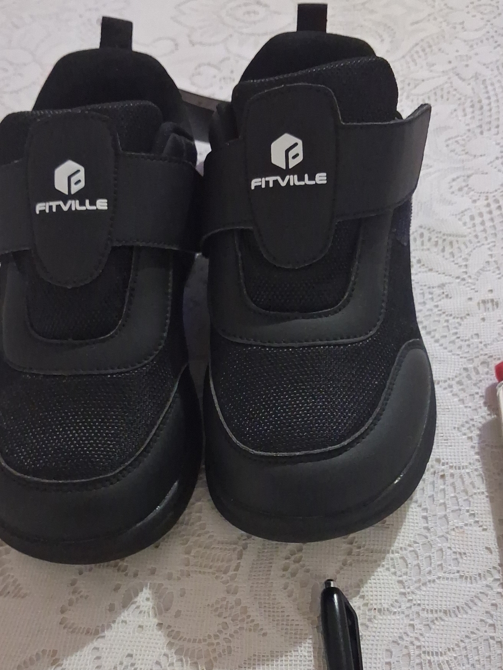 Womens Black FitVille East Top StrapEase Orthopedic/diabetic Sneakers featuring